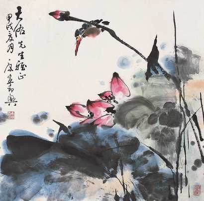 康宁 荷花翠鸟 镜心